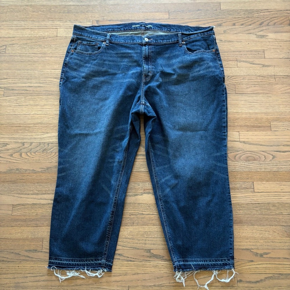 Old Navy Mid-Rise Boyfriend Jeans Womens 24 Dark Wash Raw Hem Cropped Blue Denim